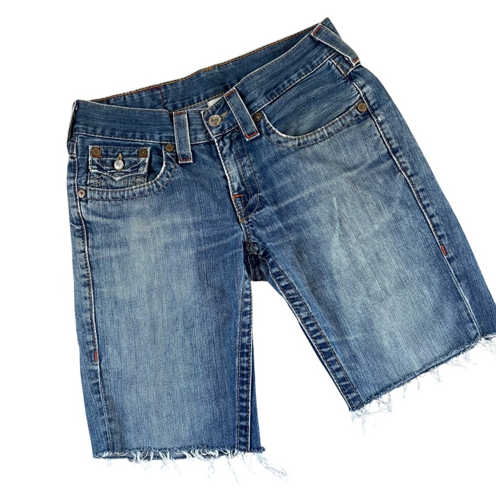 True Religion Denim Jorts Jean Shorts Mens 30 x 33 Billy‎ Distressed Cutoff Y2K